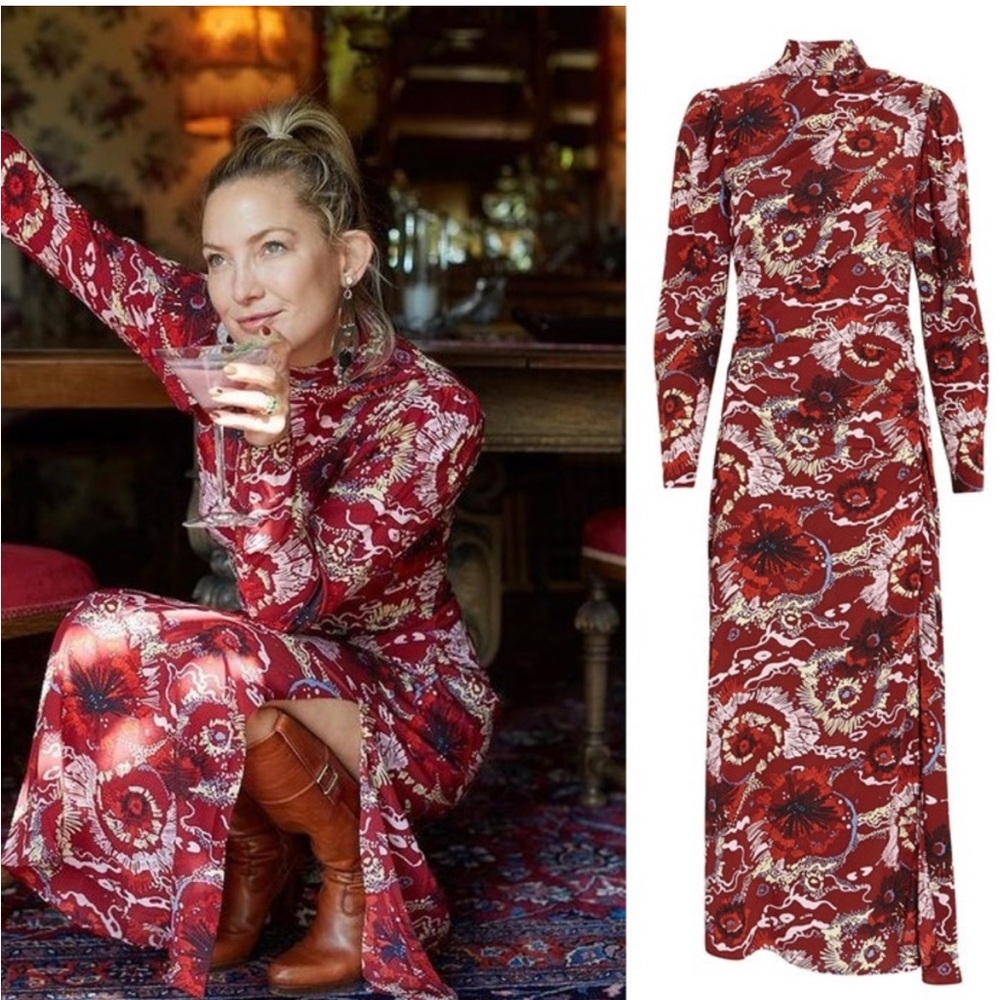 A.L.C. Burgundy Floral Long Sleeve Dress